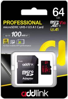 Карта памяти AddLink microSDXC Professional 64GB + Adapter ad64GBMSXU3A