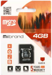 Карта памяти Mibrand microSDHC 4GB + Adapter MICDC6/4GB-A