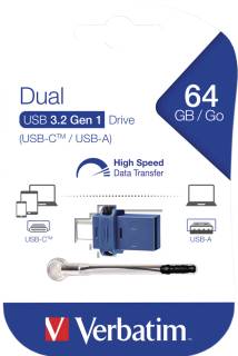 Флеш-память USB Verbatim Dual 64GB Blue USB 3.2 Type-C 49967