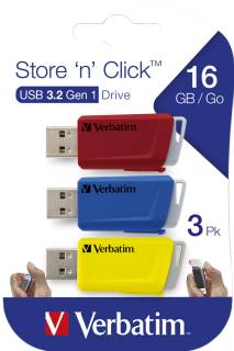 Флеш-память USB Verbatim Store 'n' Click 3x16GB Red/Blue/Yellow USB 3.2 49306