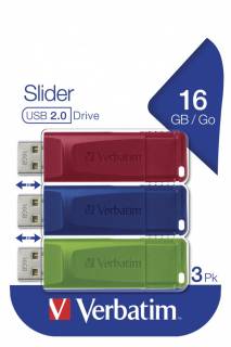 Флеш-память USB Verbatim Slider 3x16GB Red/Blue/Green USB 2.0 49326
