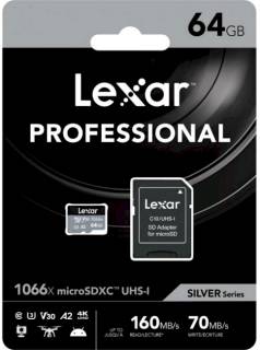 Карта памяти Lexar microSDXC Professional 1066x Silver 64GB + Adapter LMS1066064G-BNANG