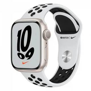Apple Watch Nike Series 7 41mm Starlight Aluminum Case w. Pure Platinum/Black Nike Sport Band (MKN33)