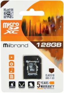 Карта памяти Mibrand microSDXC 128GB + SD Adapter MICDHU3/128GB-A