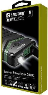 Дополнительные внешние аккумуляторы Sandberg Survivor 20100 mAh IP67 LED Torch 2xUSB 2.4A Type-C OUT 420-36