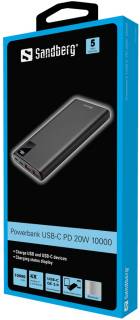 Дополнительные внешние аккумуляторы Sandberg PD 20W 10000 mAh 2xUSB Type-C OUT 420-58