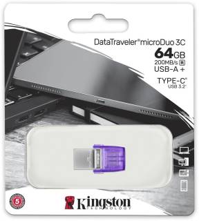Флеш-память USB Kingston DataTraveler microDuo 3C 64GB Violet USB 3.2 Type-C DTDUO3CG3/64GB