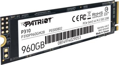 Внутренний HDD/SSD Patriot P310 960GB M.2 2280 NVMe PCIe Gen3 x4 TLC P310P960GM28