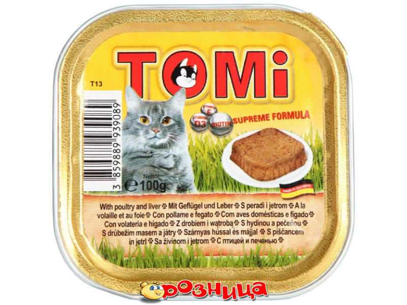Tomi консервы для кошек 100г птица с печенью (упак 32шт) Германия (3859889939089)