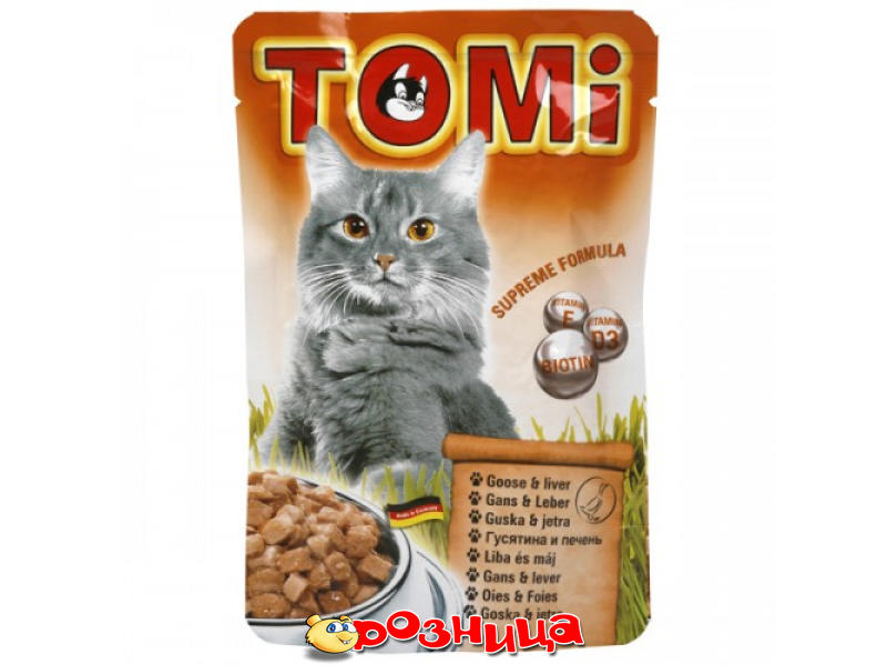 Tomi консервы для кошек-пауч 100г гусь с печенью (3859889939782)